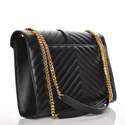 Saint Laurent Grain De Poudre Matelasse Chevron Large Monogram Satchel Black 4 of 8