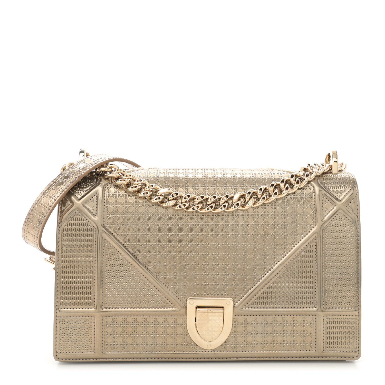 Christian Dior Metallic Patent Micro-Cannage Medium Diorama Flap Bag Gold 1 of 12