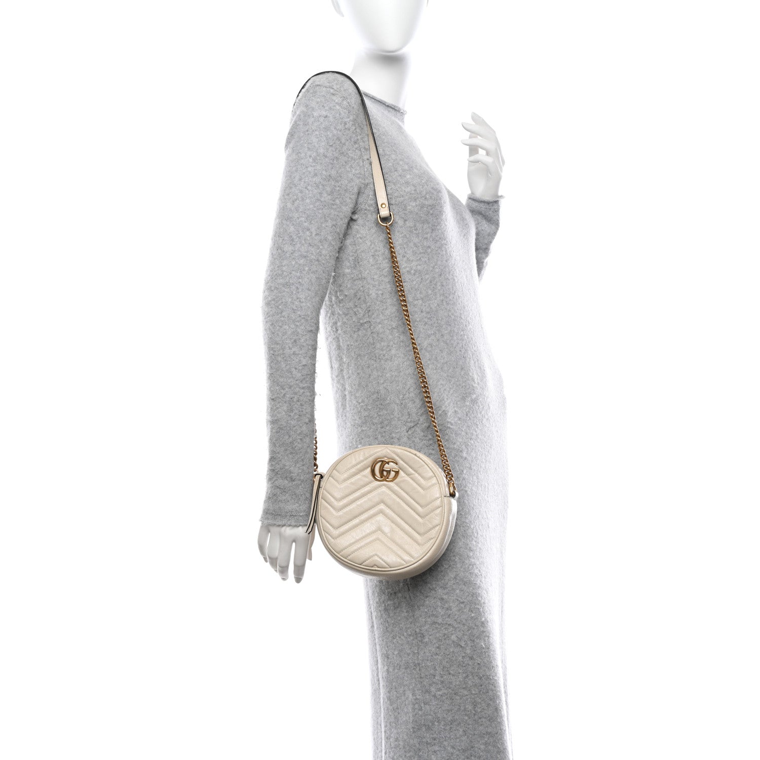 Gucci Calfskin Matelasse Mini GG Marmont Round Shoulder Bag White 2 of 15