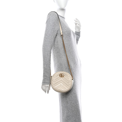 Gucci Calfskin Matelasse Mini GG Marmont Round Shoulder Bag White 2 of 15