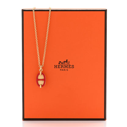 Hermes Metal Enamel Mini Maillon Pendant Necklace Rouge Vif 6 of 6