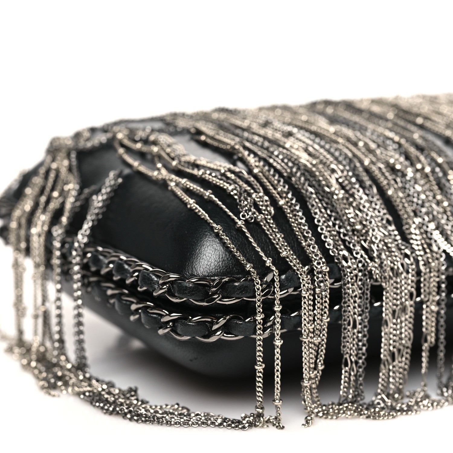 Chanel Lambskin Chain Fringe Clutch With Chain  Black 9 of 11