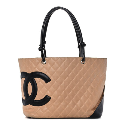 Chanel Calfskin Quilted Large Cambon Tote Beige Black 1 of 13