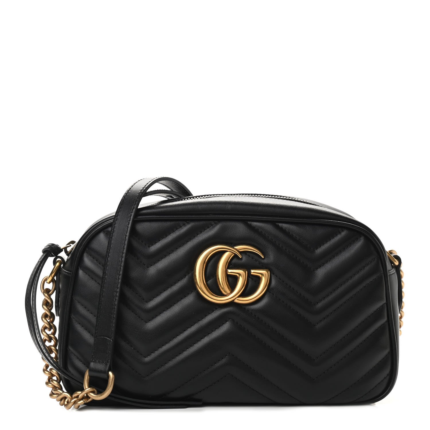 Gucci Calfskin Matelasse Small GG Marmont Chain Shoulder Bag Black 1 of 11