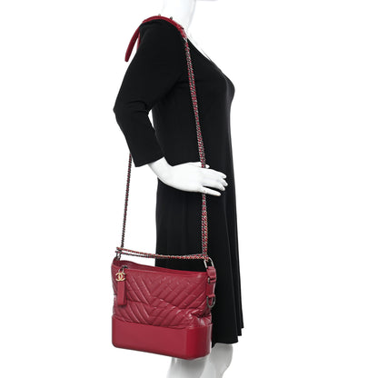 Chanel Aged Calfskin Chevron Quilted Medium Gabrielle Hobo Red 2 of 12