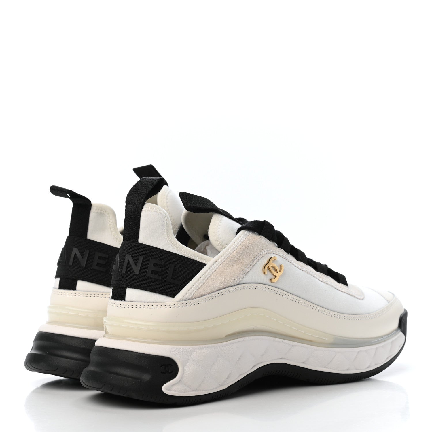 Chanel Velvet Calfskin Mixed Fibers CC Sneakers 37.5 Ivory Black 3 of 4