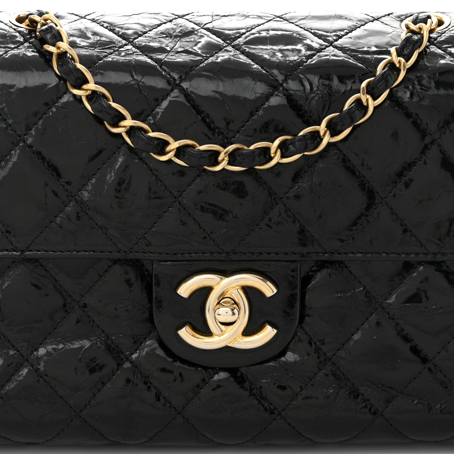 Chanel Glazed Crinkled Calfskin Quilted Flap Black 8 of 10