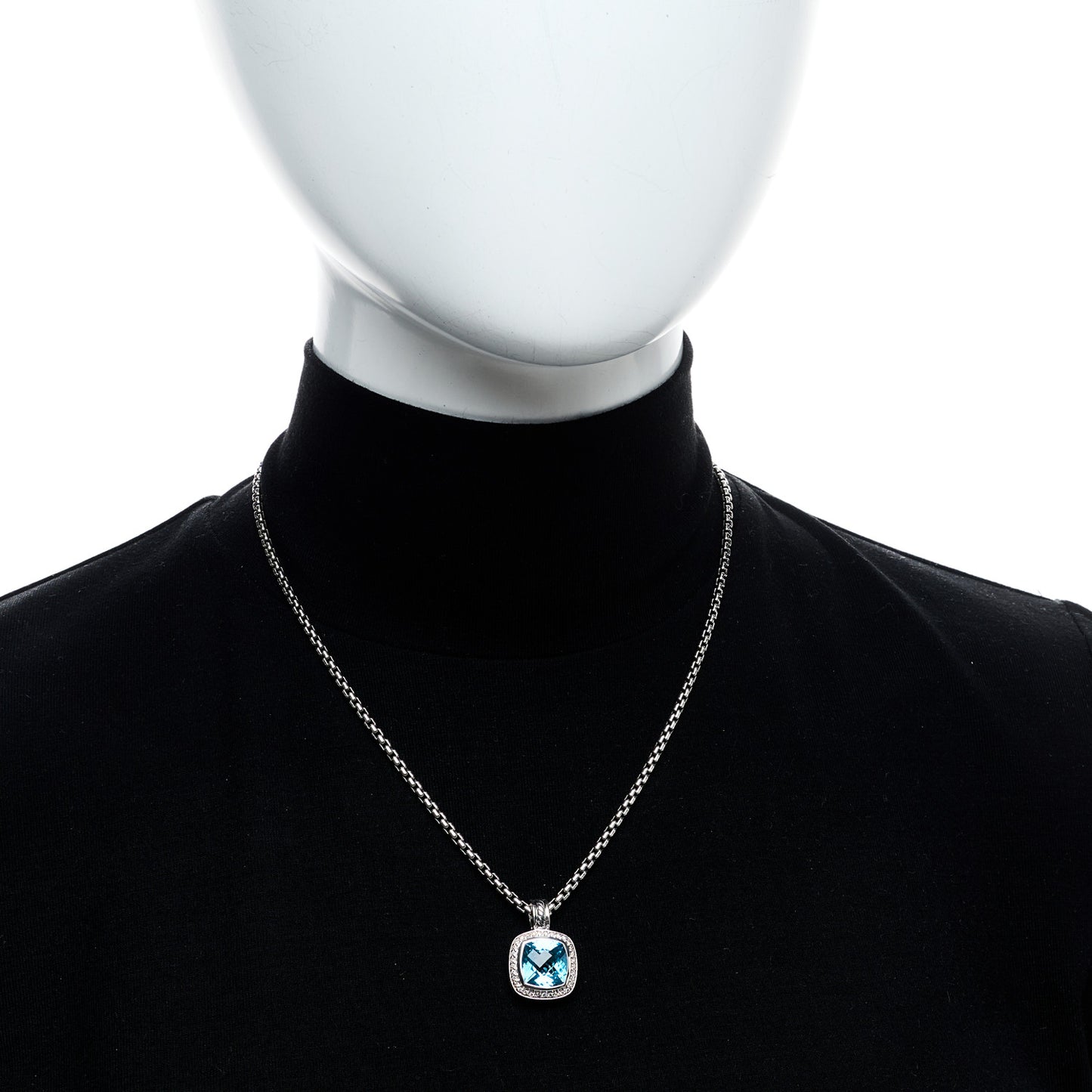 Sterling Silver Diamond Blue Topaz 7mm Petite Albion Pendant Necklace