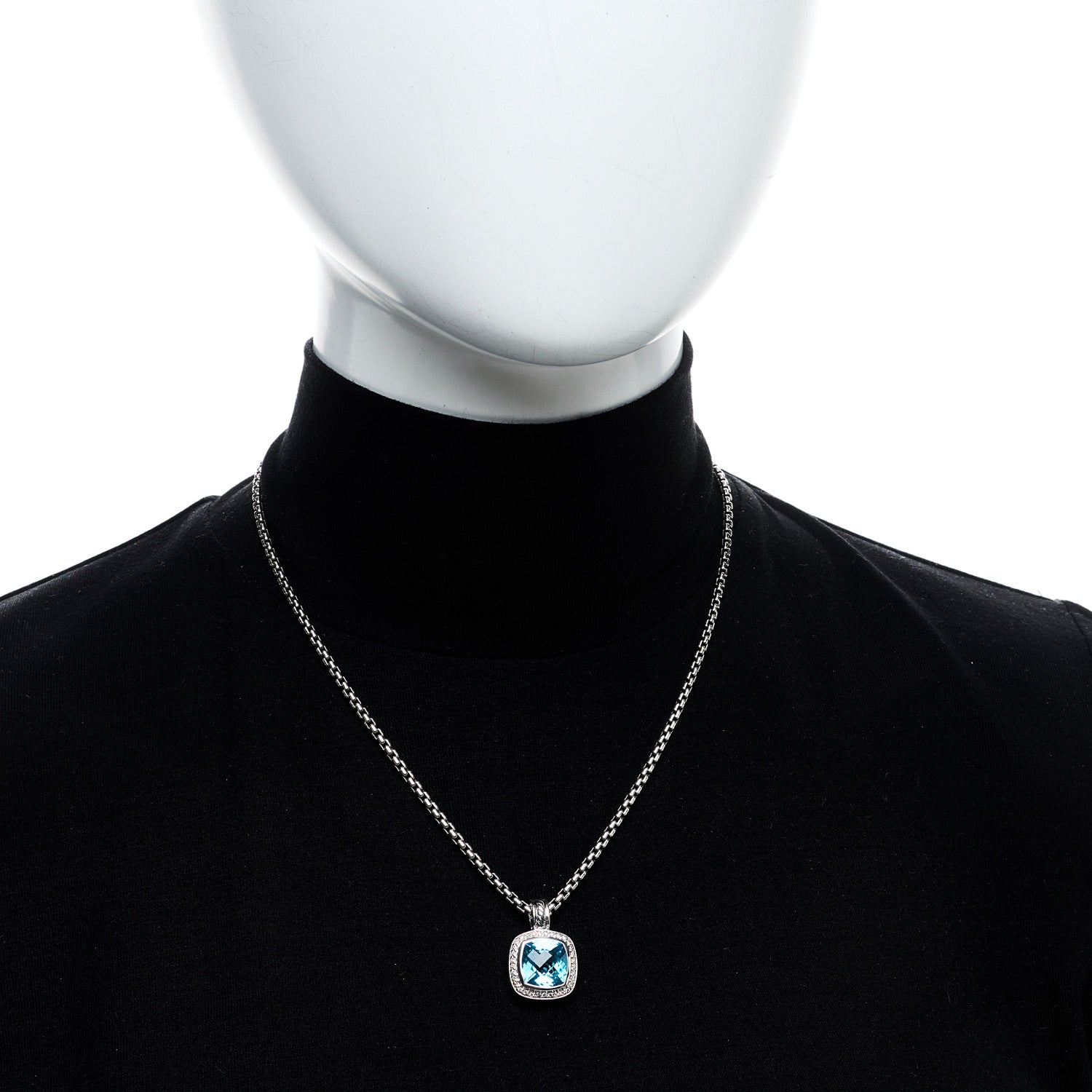 David Yurman Sterling Silver Diamond Blue Topaz 7mm Petite Albion Pendant Necklace 2 of 6