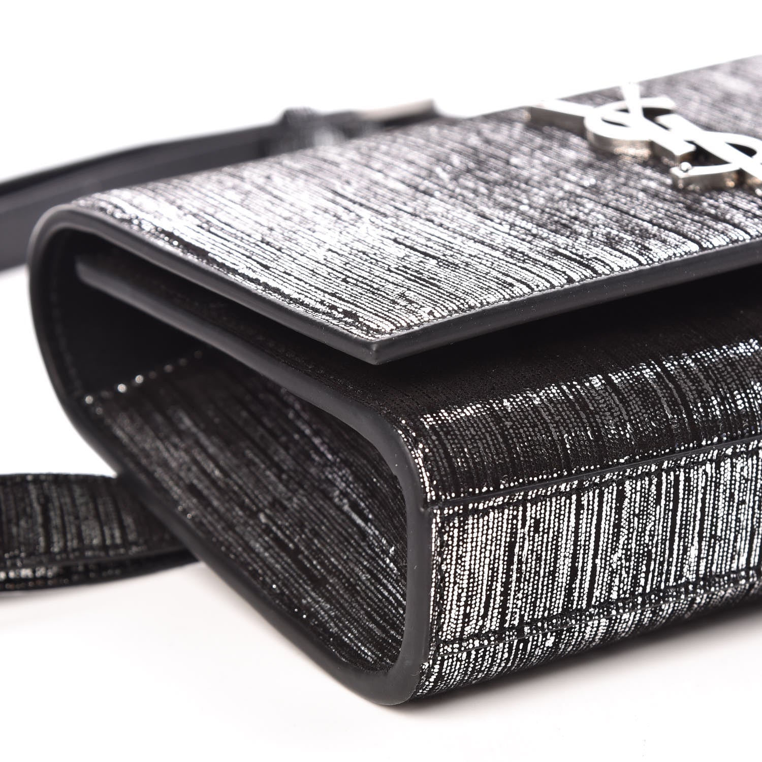 Saint Laurent Metallic Lambskin Lame Monogram Kate Belt Bag Black Platine 6 of 7