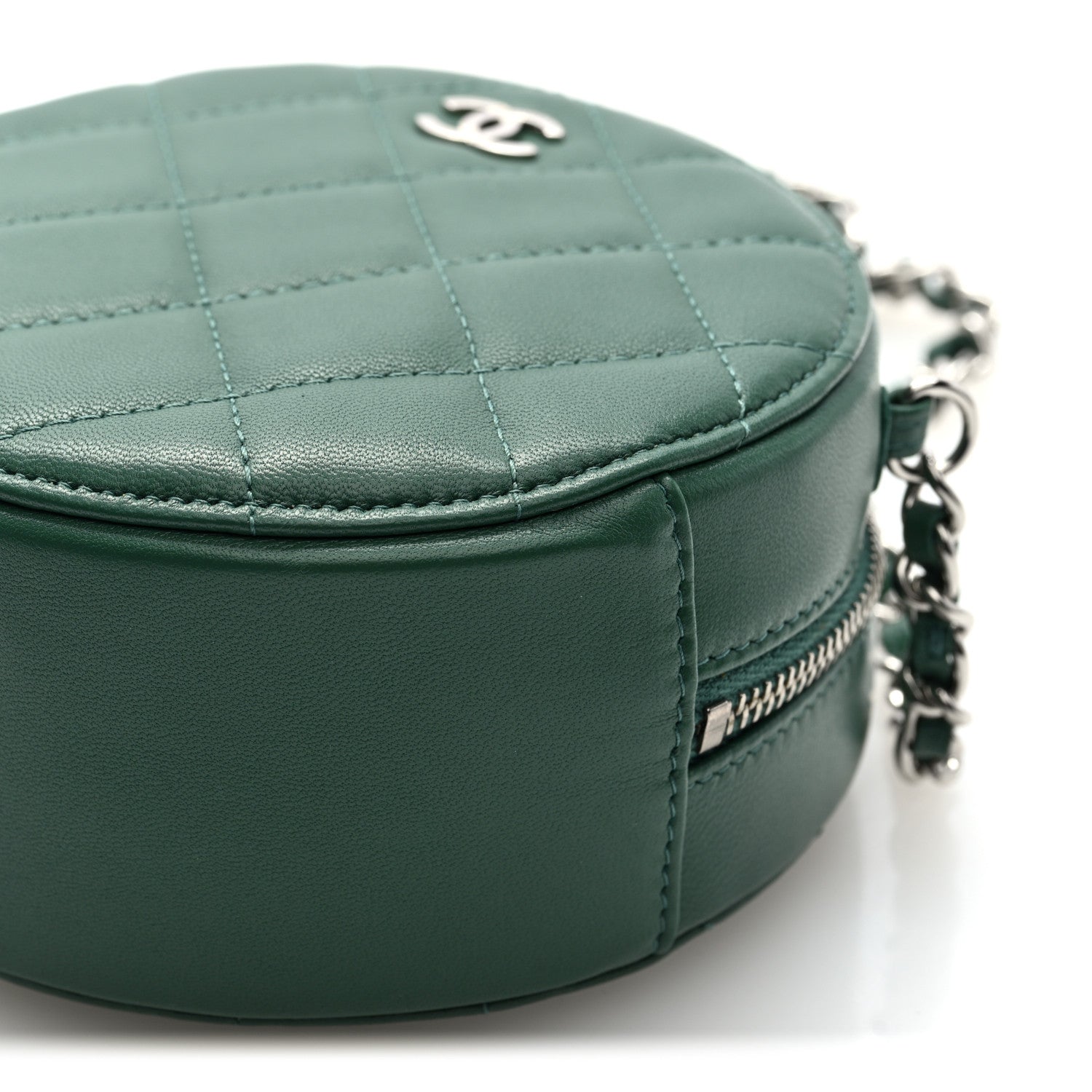 Chanel Lambskin Quilted Round Clutch With Chain Green 10 of 10