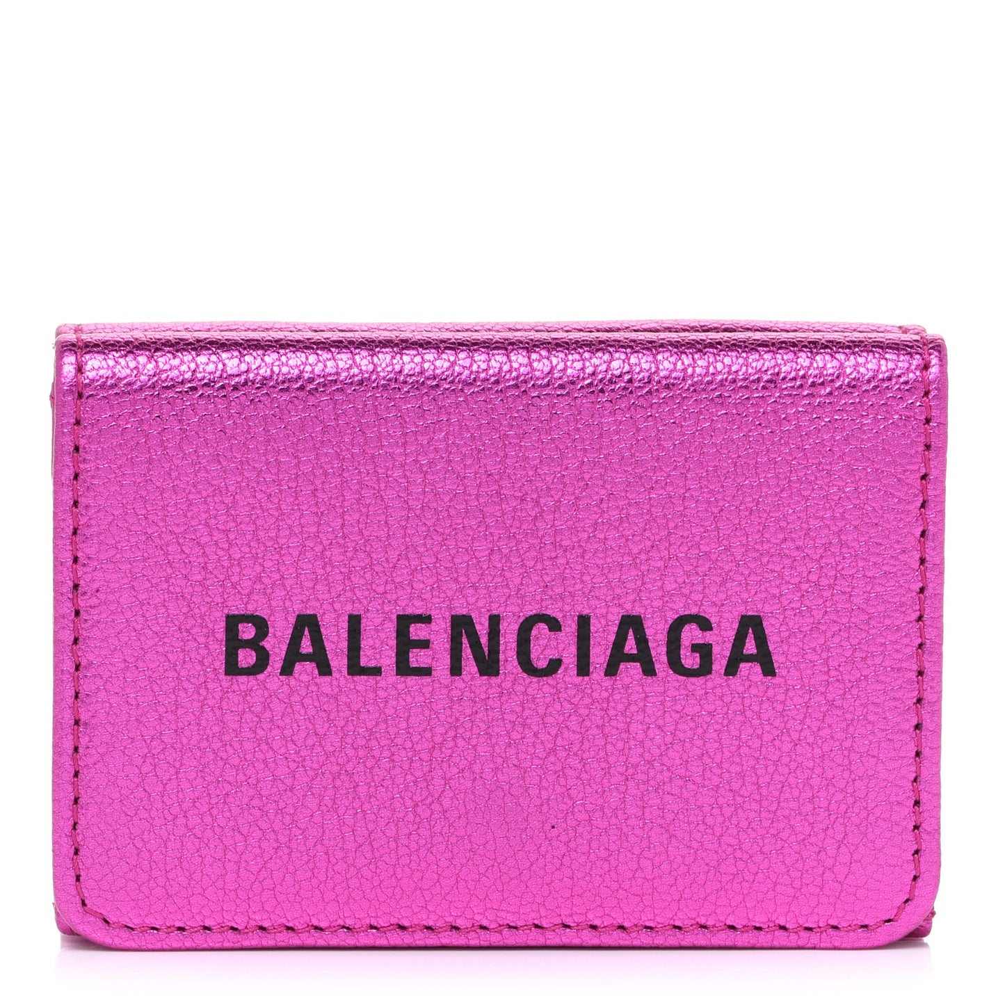 Metallic Goatskin Logo Mini Everyday Wallet Rose Fuchsia Black