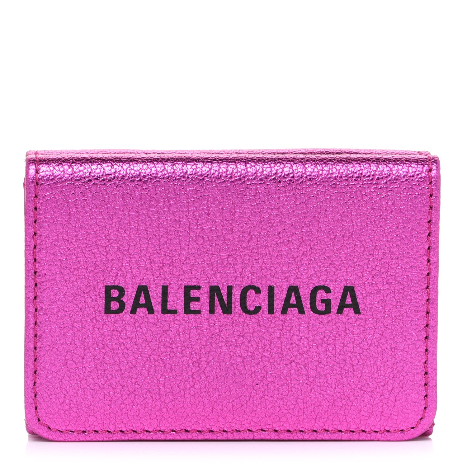 Balenciaga Metallic Goatskin Logo Mini Everyday Wallet Rose Fuchsia Black 1 of 7