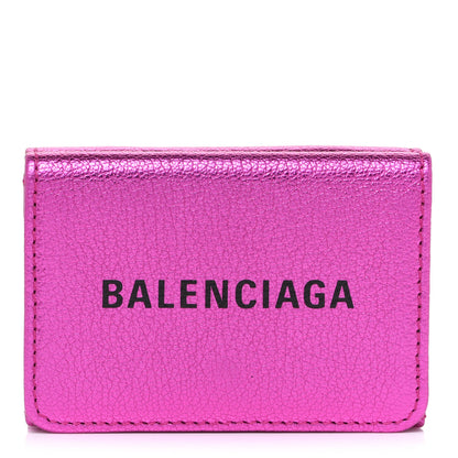 Balenciaga Metallic Goatskin Logo Mini Everyday Wallet Rose Fuchsia Black 1 of 7