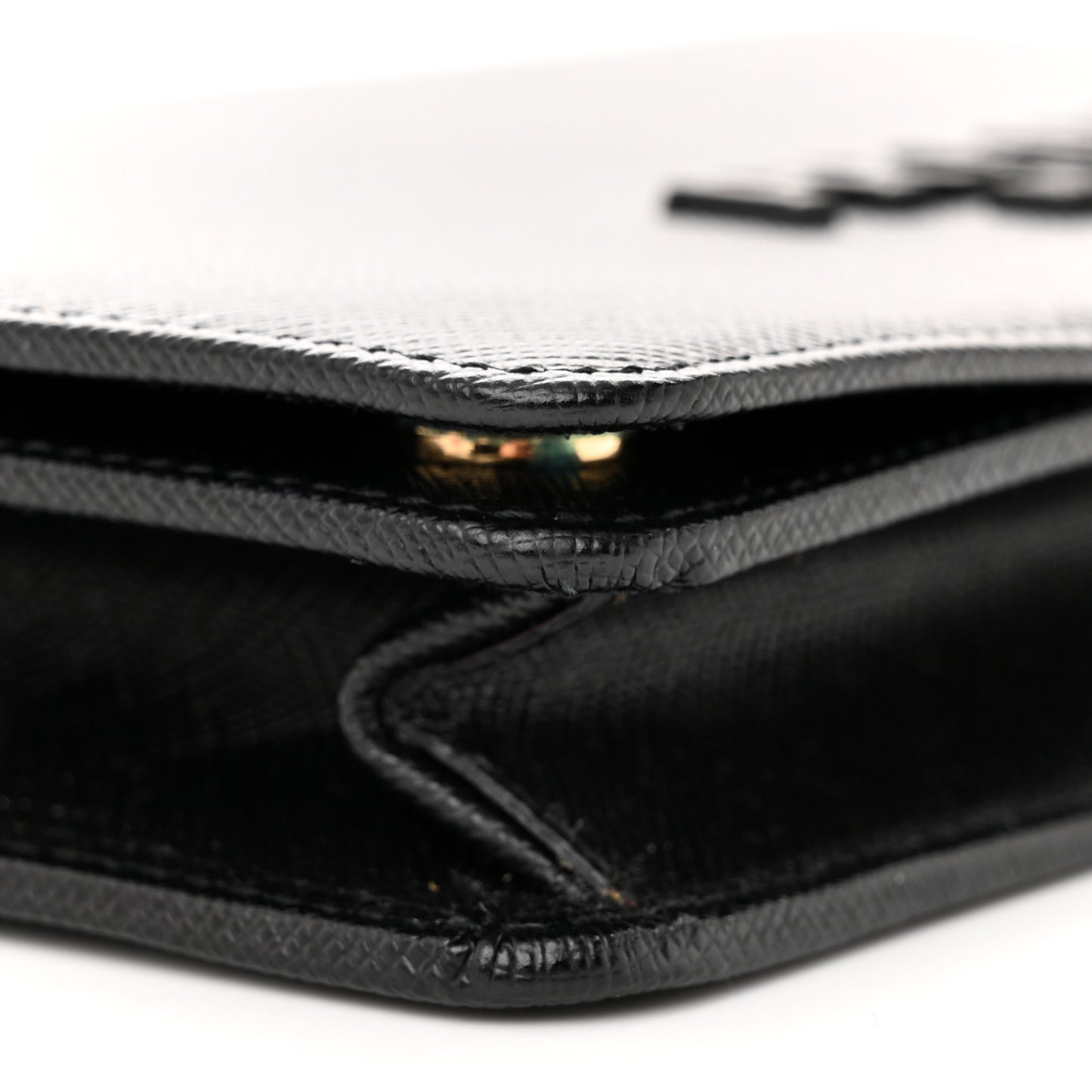 Saffiano Lux Monochrome Chain Wallet Black