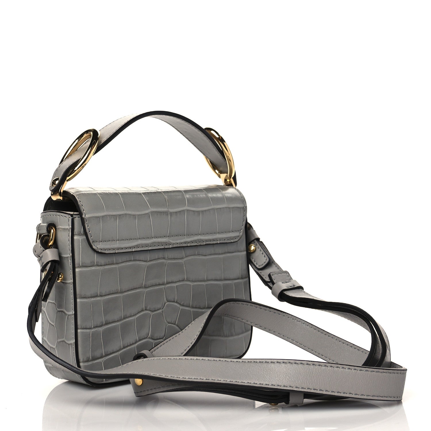 Chloe Crocodile Embossed Calfskin Mini C Double Carry Stormy Grey 3 of 11