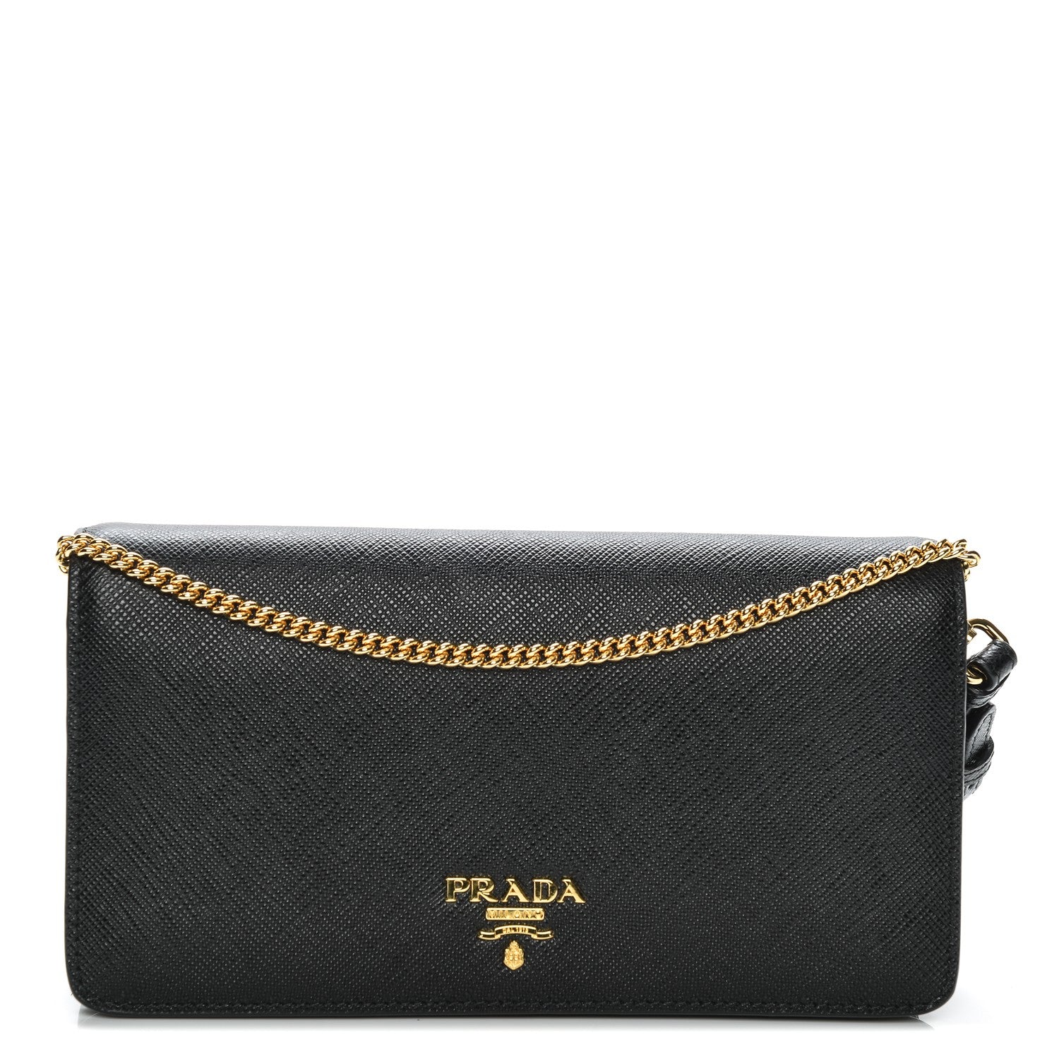 Prada Saffiano Metal Phone Wristlet Crossbody Wallet Black 1 of 6