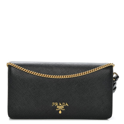 Prada Saffiano Metal Phone Wristlet Crossbody Wallet Black 1 of 6