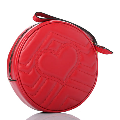 Gucci Calfskin Matelasse GG Marmont Round Wrist Wallet Hibiscus Red 3 of 7