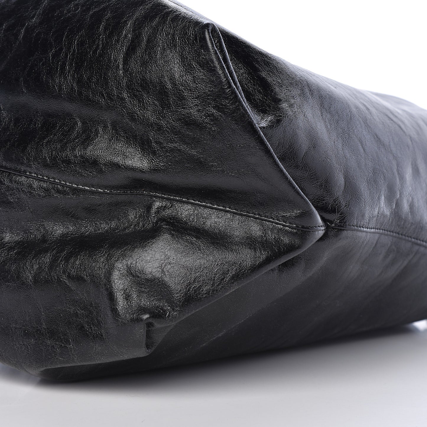 Cracked Shiny Calfskin Teddy Drawstring Bag Black