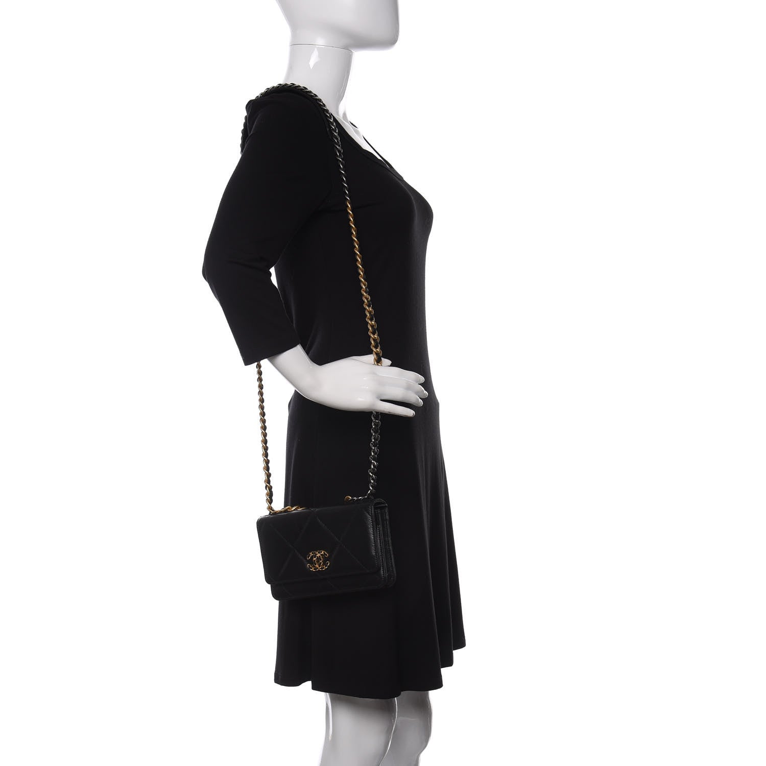 Chanel Shiny Goatskin Quilted Chanel 19 Wallet On Chain WOC Black 2 of 13