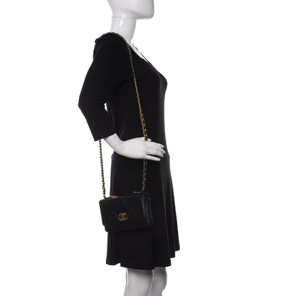 Chanel Shiny Goatskin Quilted Chanel 19 Wallet On Chain WOC Black 2 of 13