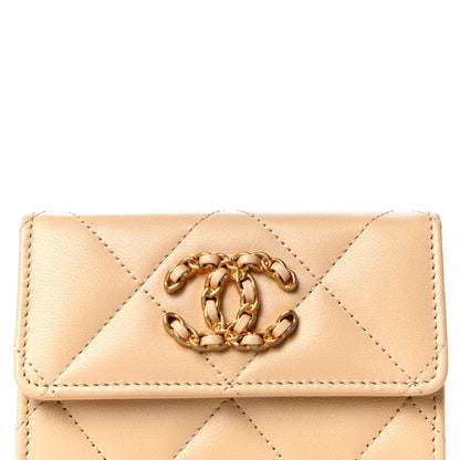 Chanel Shiny Goatskin Quilted Chanel 19 Flap Card Holder Beige 9 of 12