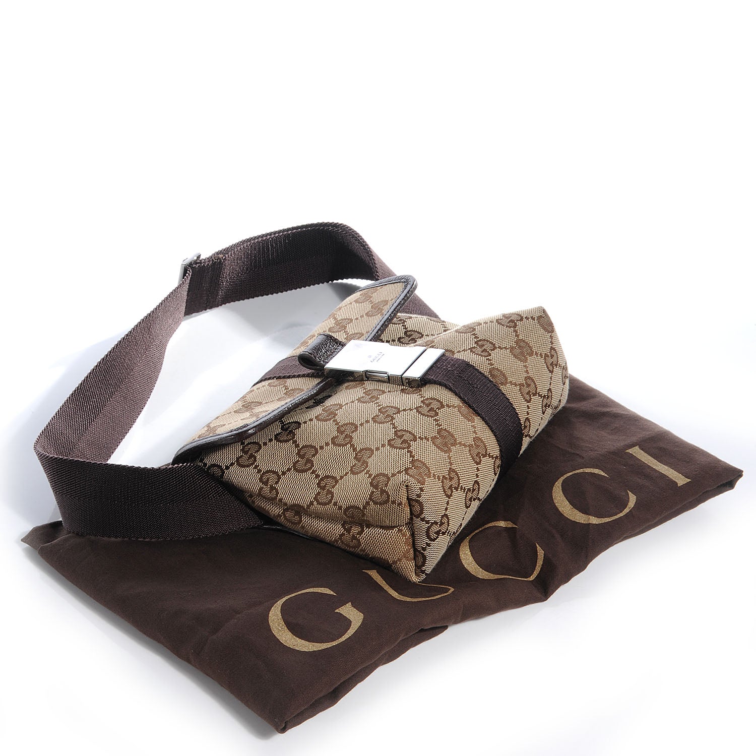 Gucci GG Monogram Buckle Belt Bag Dark Brown 4 of 8