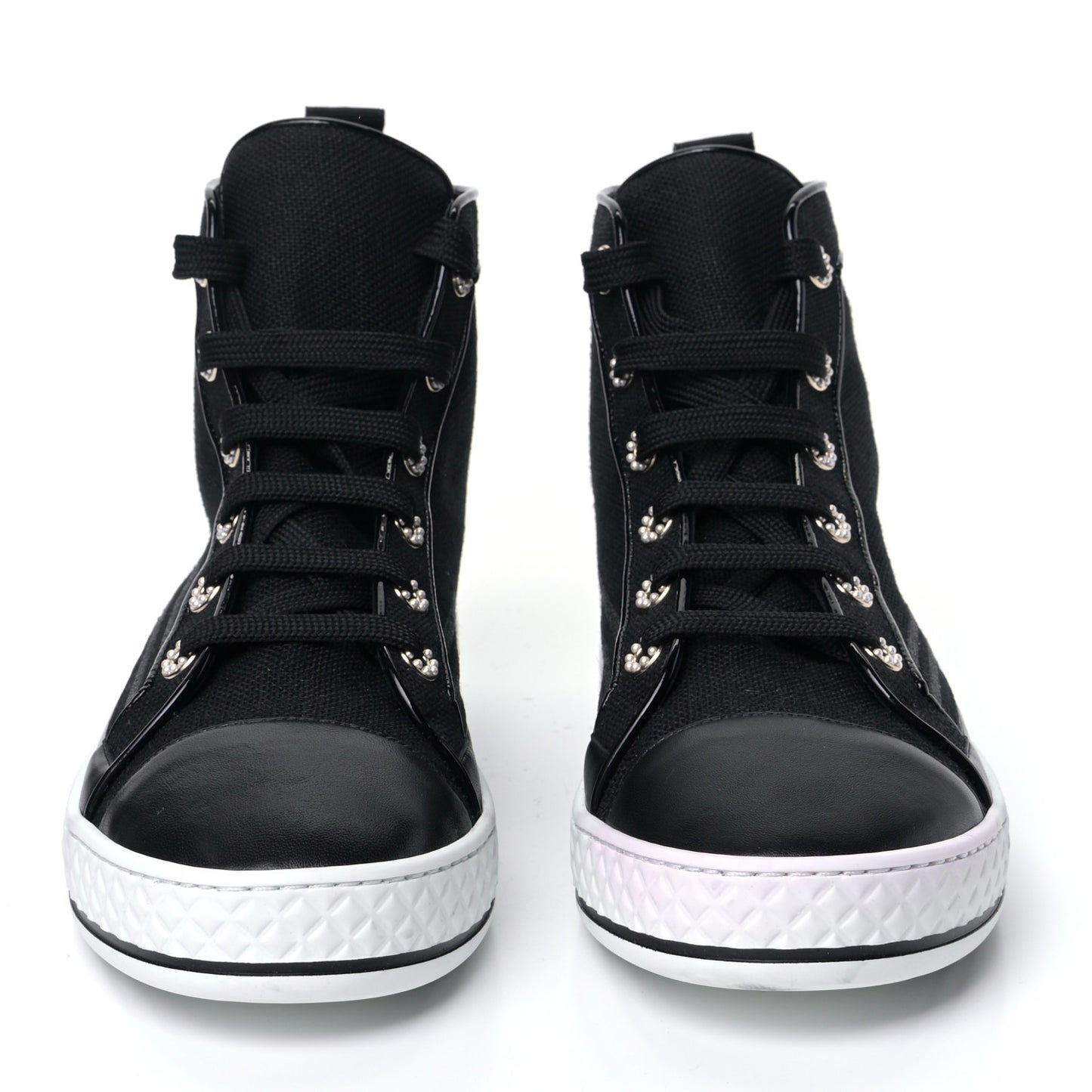 Fabric Lambskin Lace Up Cap Toe Sneakers 38.5 Black