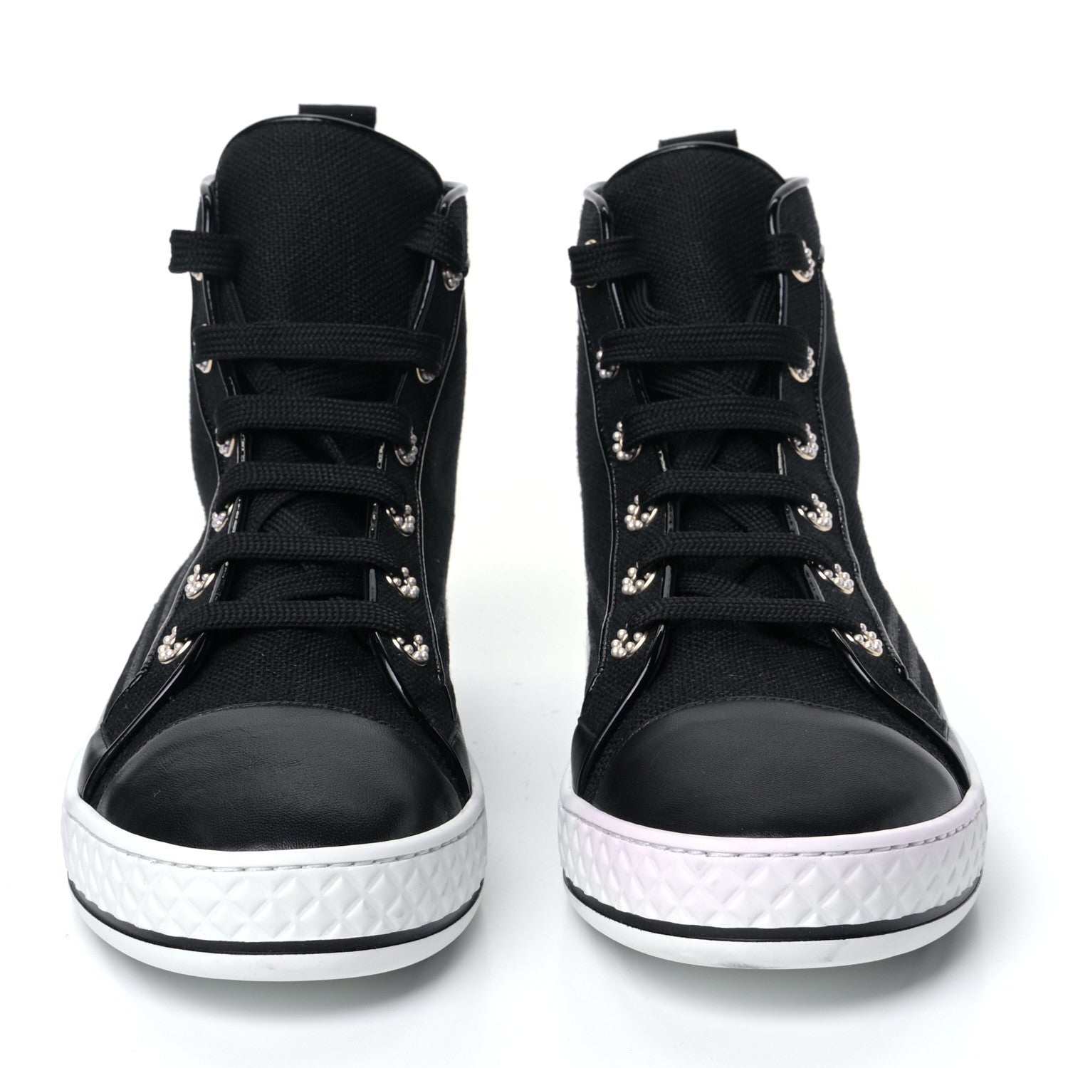 Chanel Fabric Lambskin Lace Up Cap Toe Sneakers 38.5 Black 2 of 7