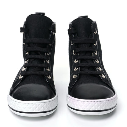 Chanel Fabric Lambskin Lace Up Cap Toe Sneakers 38.5 Black 2 of 7
