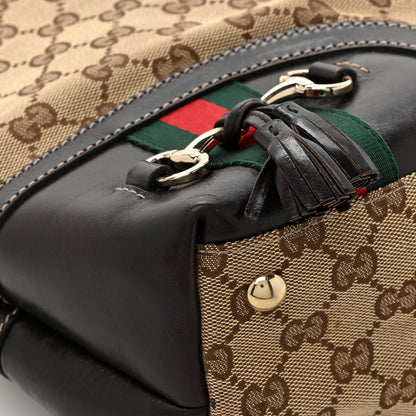 Gucci Monogram Medium Horsebit Tassel Shoulder Bag Dark Beige 10 of 11