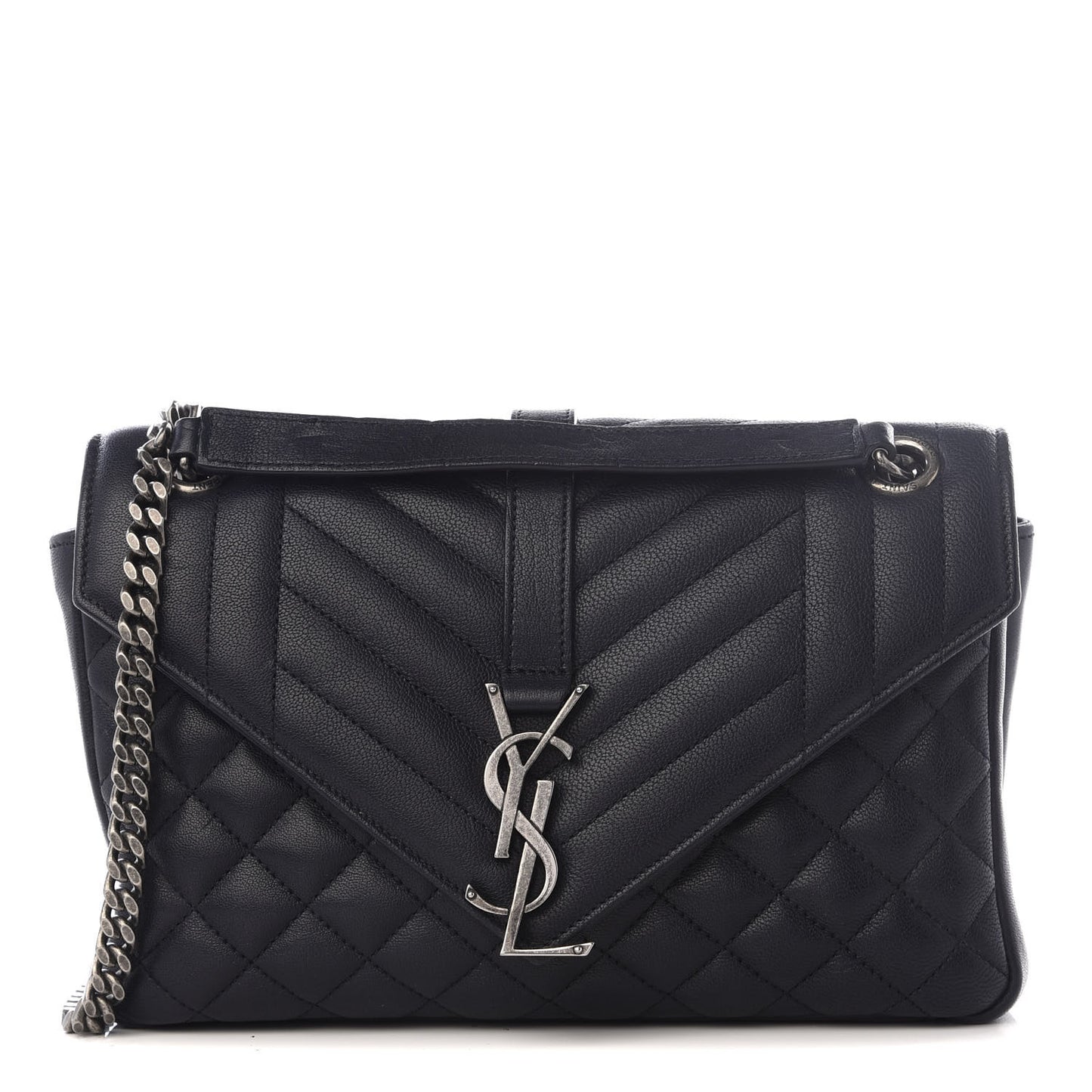 Sheepskin Tri-Quilt Monogram Medium Soft Envelope Bag Deep Marine