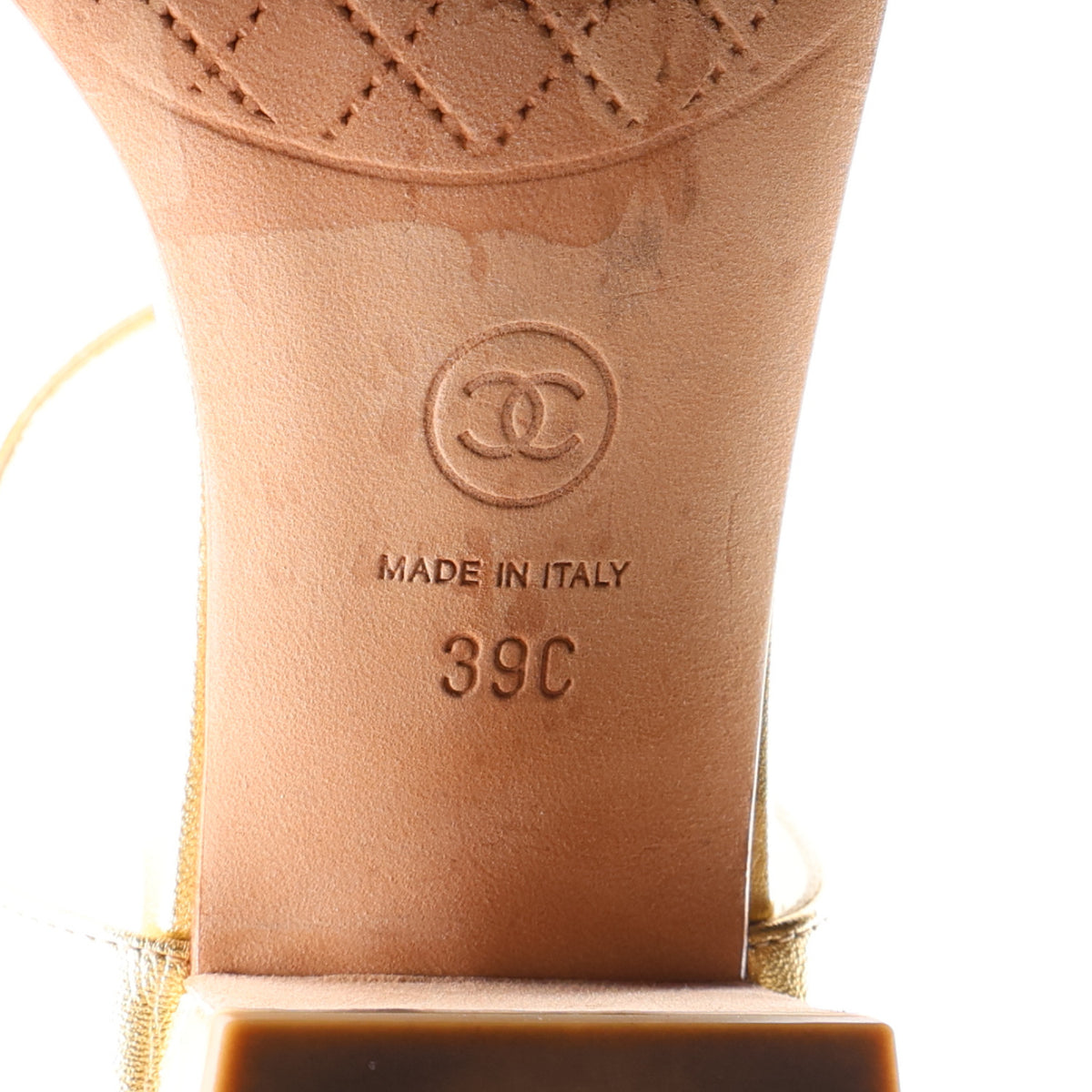 Chanel Laminated Lambskin Quilted CC Pearl Thong Sandals 39 Gold 8 of 11