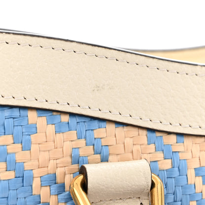 Gucci Raffia Textured Dollar Calfskin Web Houndstooth Small Diana Tote Bag Light Blue Natural Deep Orange 13 of 14