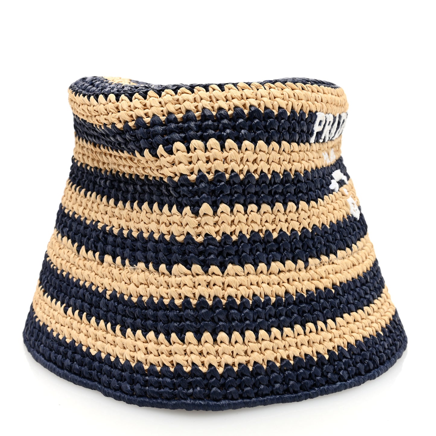 Raffia Striped Logo Embroidered Womens Bucket Hat M Naturale Baltico