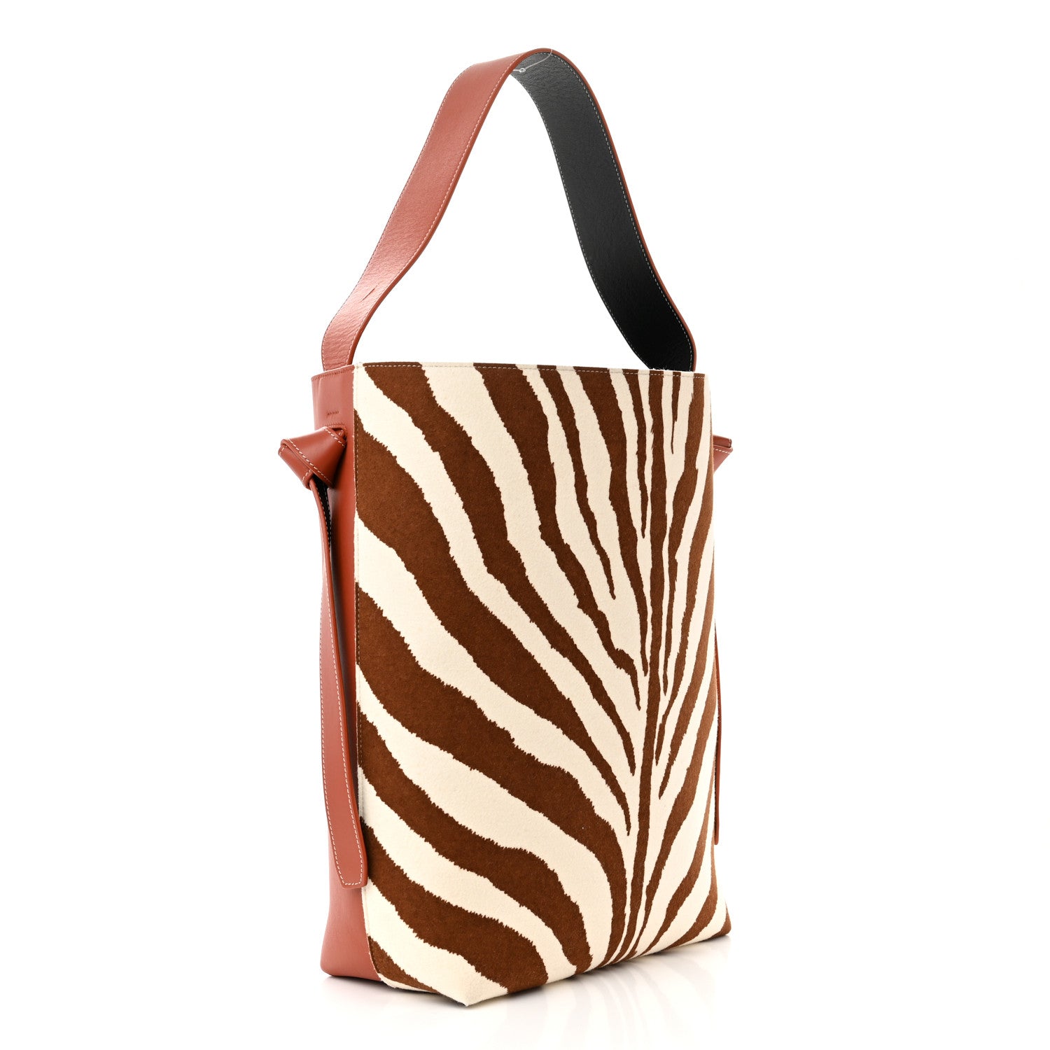 Celine Shiny Smooth Calfskin Felt Zebra Printed Calf Hair Small Twisted Cabas Chalk Brick 4 of 11