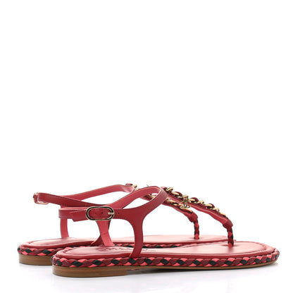 Chanel Lambskin Chain Thong Sandals 36 Dark Red 4 of 8