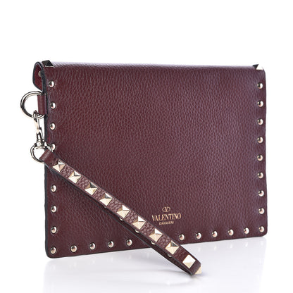 Valentino Garavani Pebbled Calfskin Medium Rockstud Envelope Flat Wristlet Pouch Rubin 3 of 9