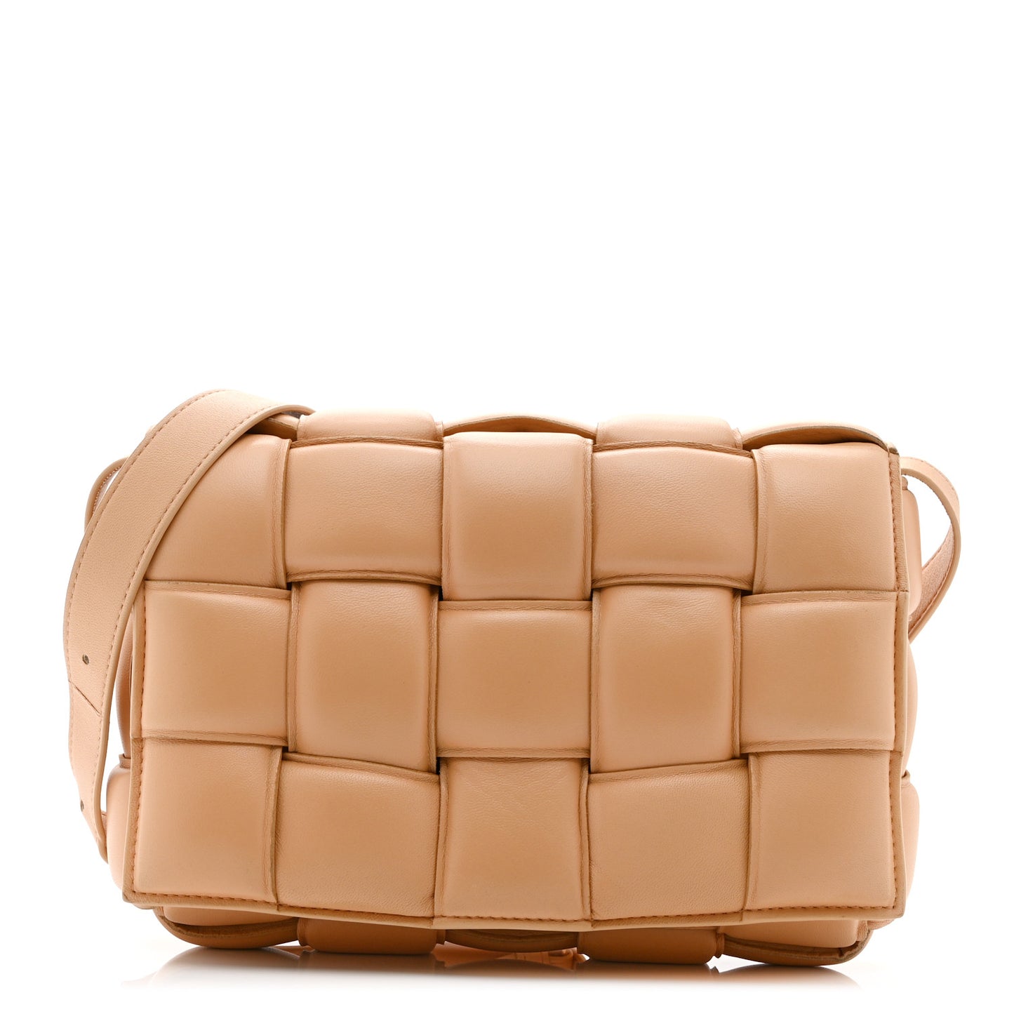 Nappa Maxi Intreccio Padded Cassette Crossbody Bag Almond