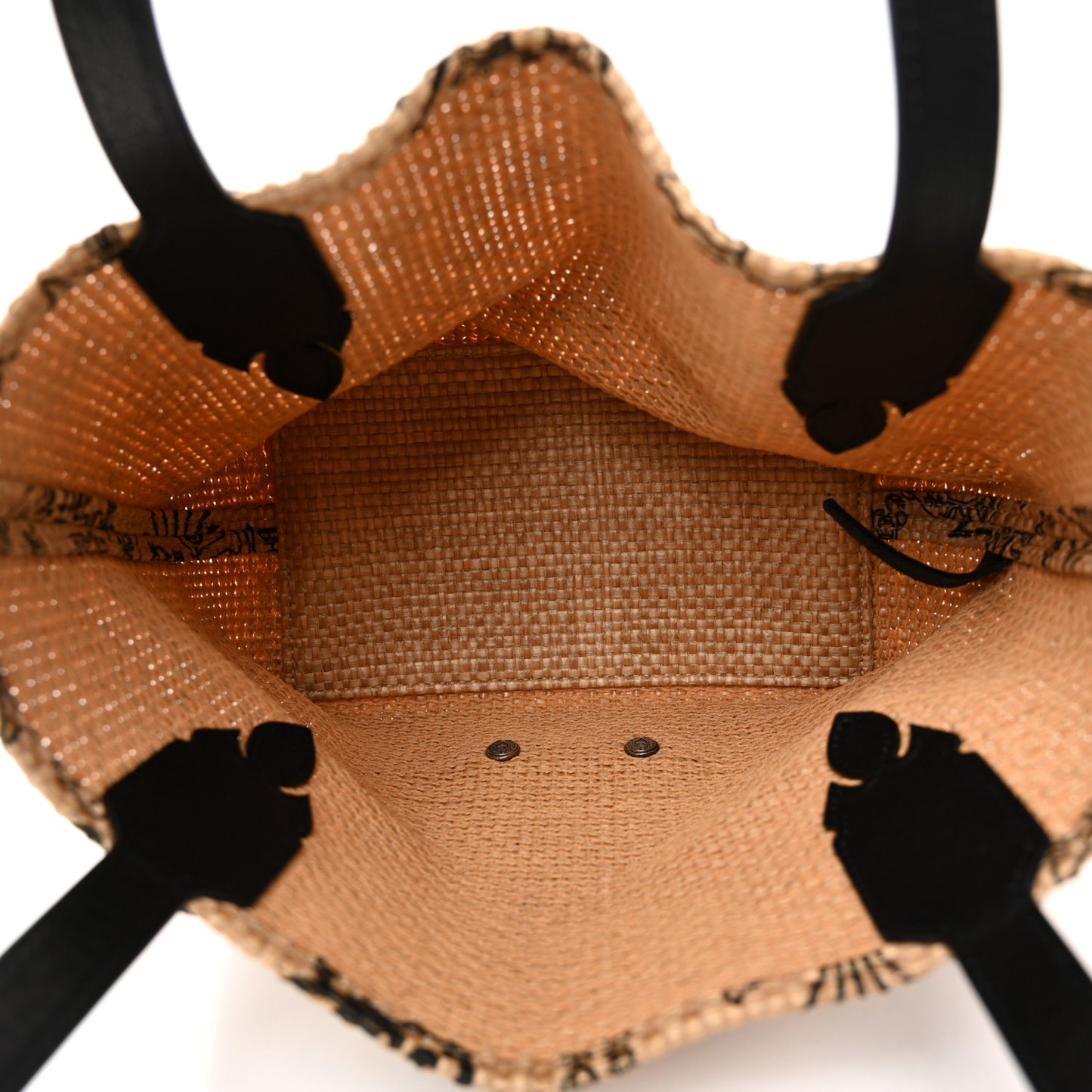 Grained Calfskin Raffia Small Cross Tote Natural Black