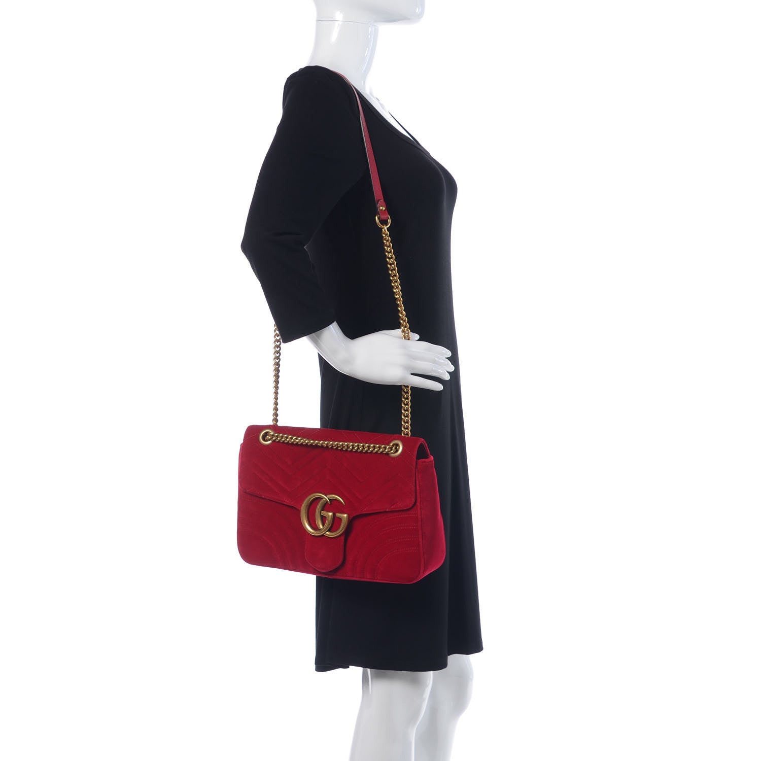 Gucci Velvet Matelasse Medium GG Marmont Shoulder Bag Hibiscus Red 2 of 9
