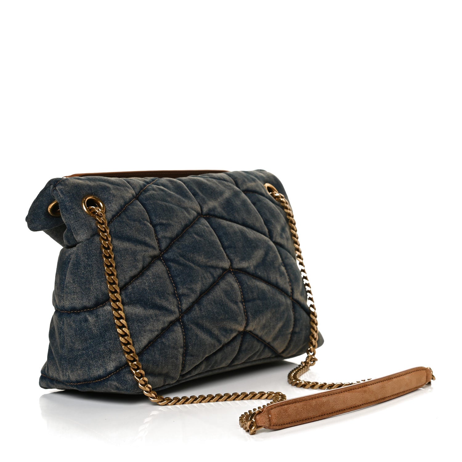 Saint Laurent Denim Quilted Small Loulou Puffer Monogram Chain Satchel Blue Cinnamon 4 of 23