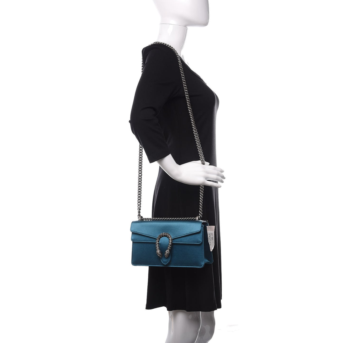 Satin Silk Crystal Small Dionysus Shoulder Bag Turchese Black Diamond