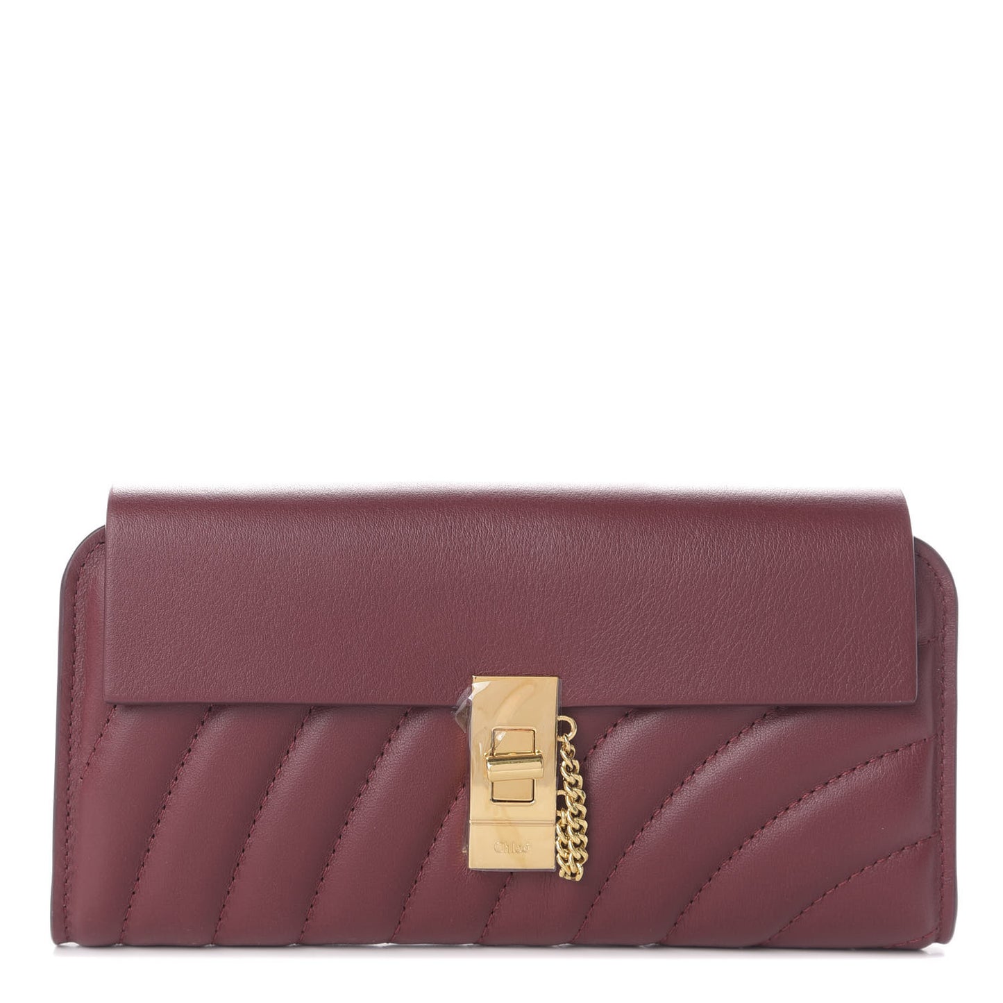 Calfskin Drew Long Wallet with Flap Plum Purple