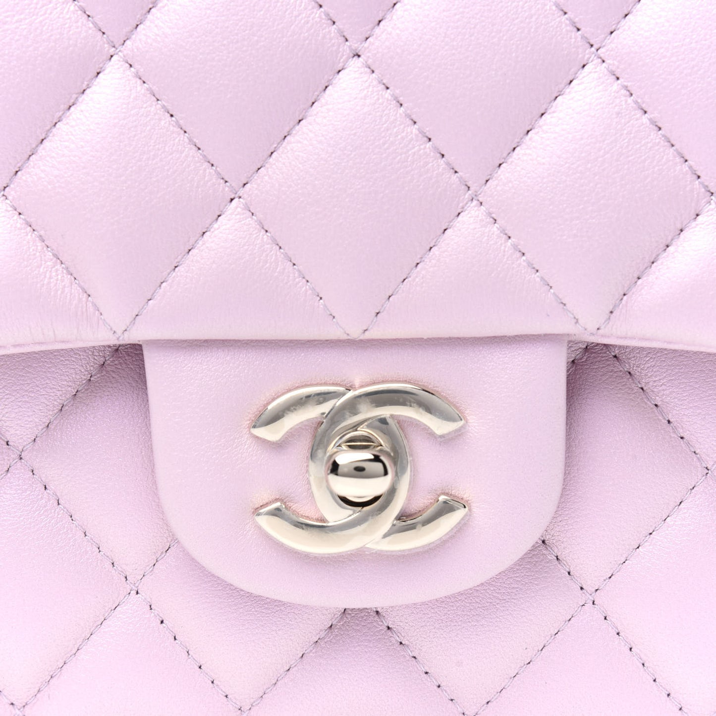 Iridescent Calfskin Quilted Medium Double Flap Light Pink