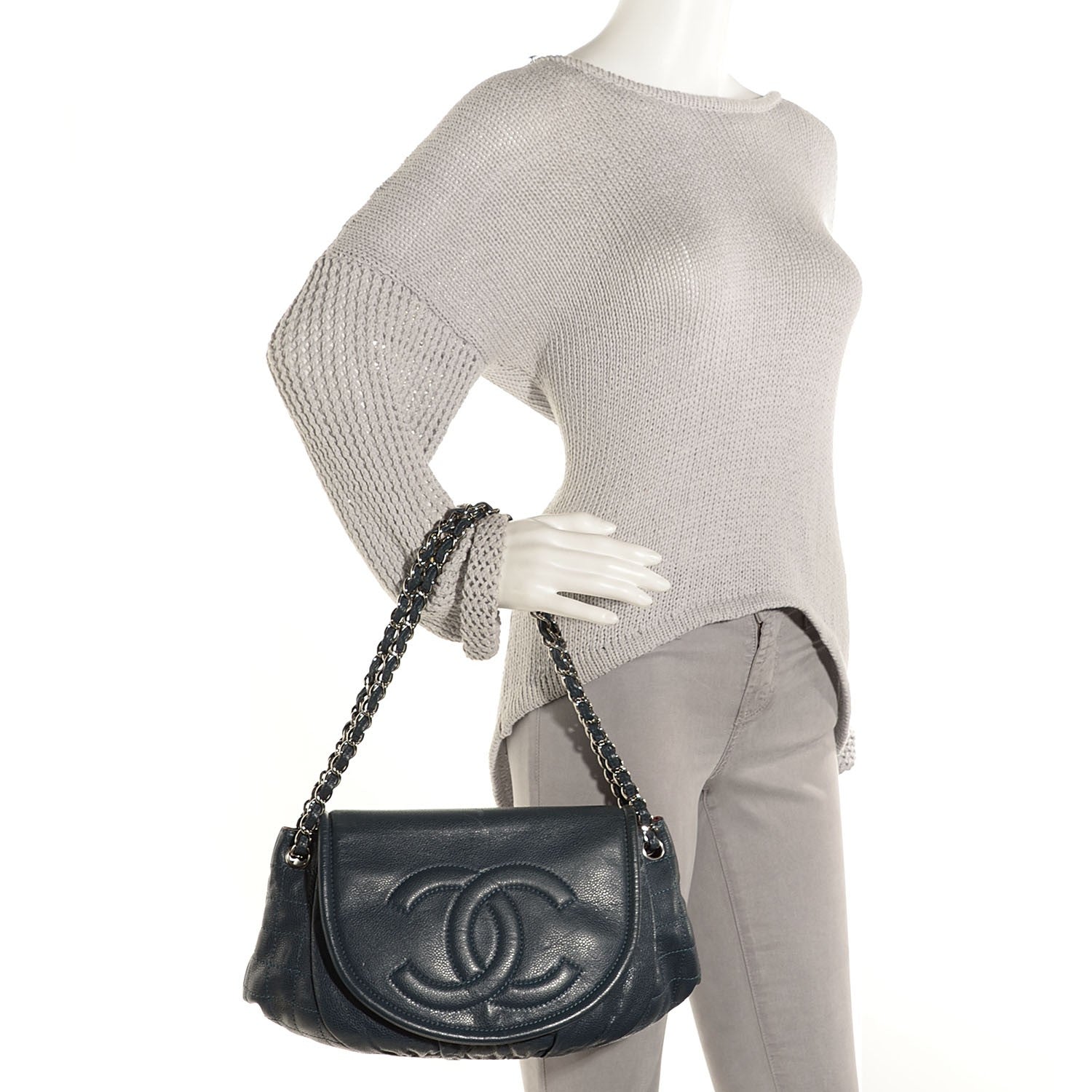 Chanel Caviar Half Moon Large Flap Navy 2 of 8