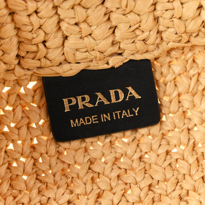 Prada Yarn Raffia Effect Crochet Embroidered Logo Tote Naturale 6 of 9