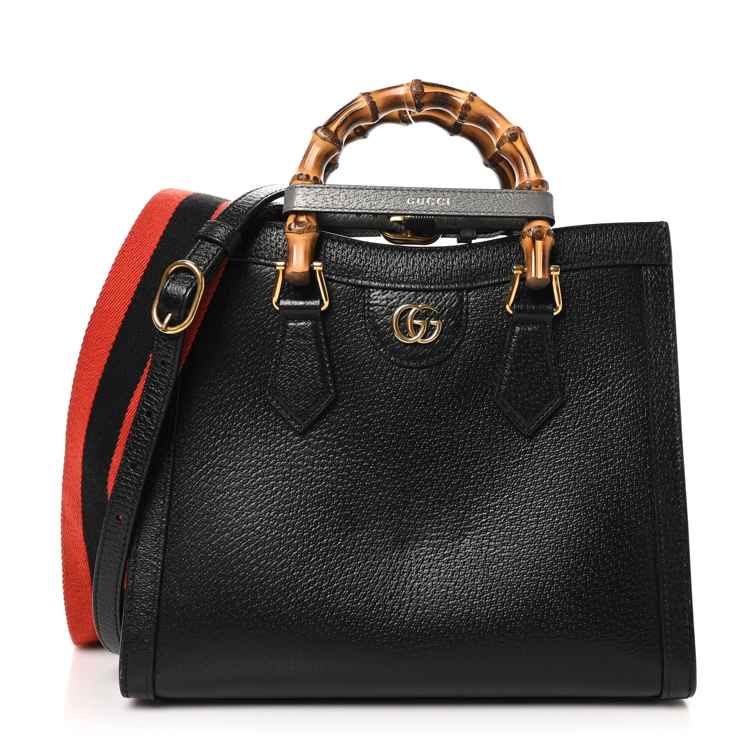 Gucci Textured Dollar Calfskin Web Small Diana Tote Bag Black Dusty Grey 1 of 11