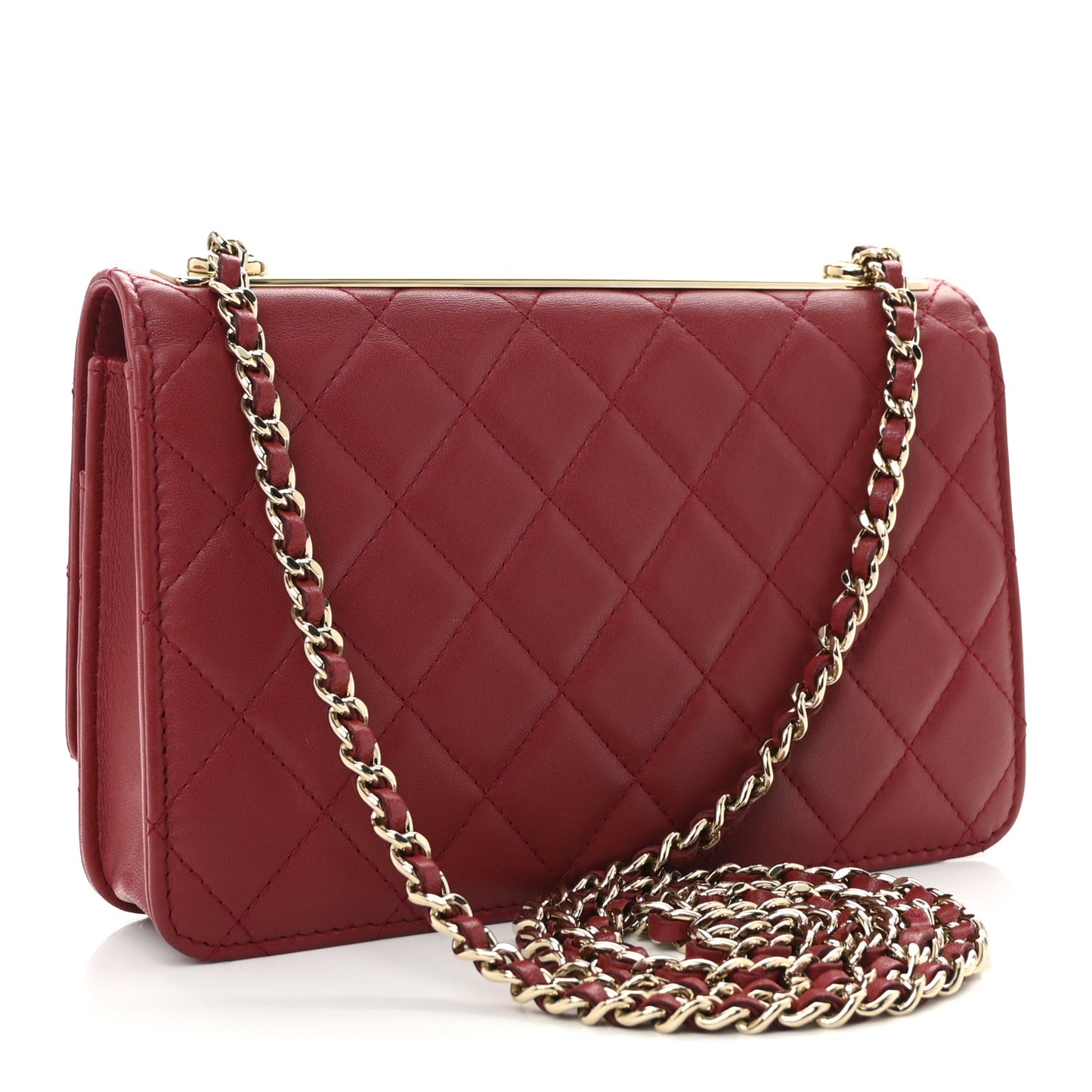 Lambskin Quilted Trendy CC Wallet On Chain WOC Red